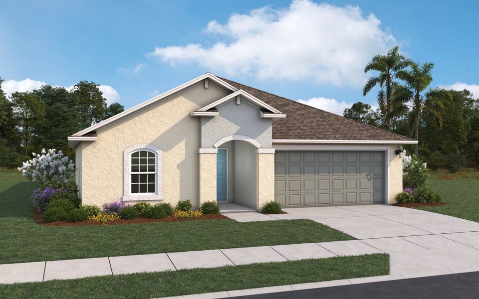 Front exterior of a new home in Willowbrook North, Winter Haven, FL, highlighting curb appeal (Image 1). Front exterior of a new home in Willowbrook North, Winter Haven, FL, highlighting curb appeal (Image 1).