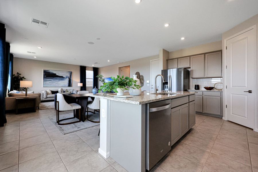 A kitchen with a large island.