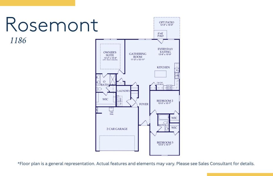 2D floor plan layout of this home in Southport Meadows, Southport, NC (Image 3).