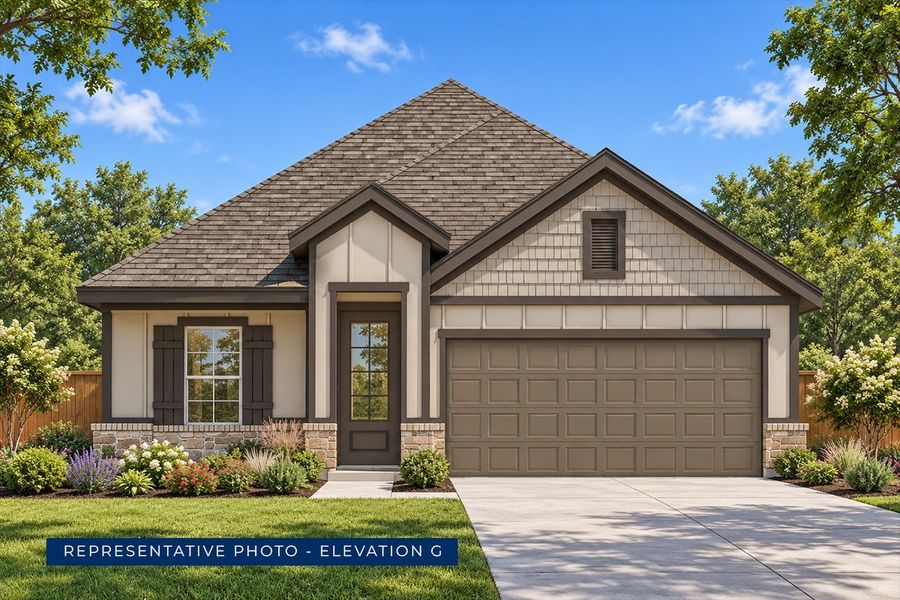 Representative exterior photo of a completed home built from the Adams F by First Texas Homes in Parkside, Denton, TX (Image 9). Representative exterior photo of a completed home built from the Adams F by First Texas Homes in Parkside, Denton, TX (Image 9).