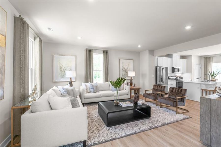 Representative furnished interior of a home built from the Mendelssohn by Ryan Homes in Stowe Branch Townhomes, Charlotte (Image 8).