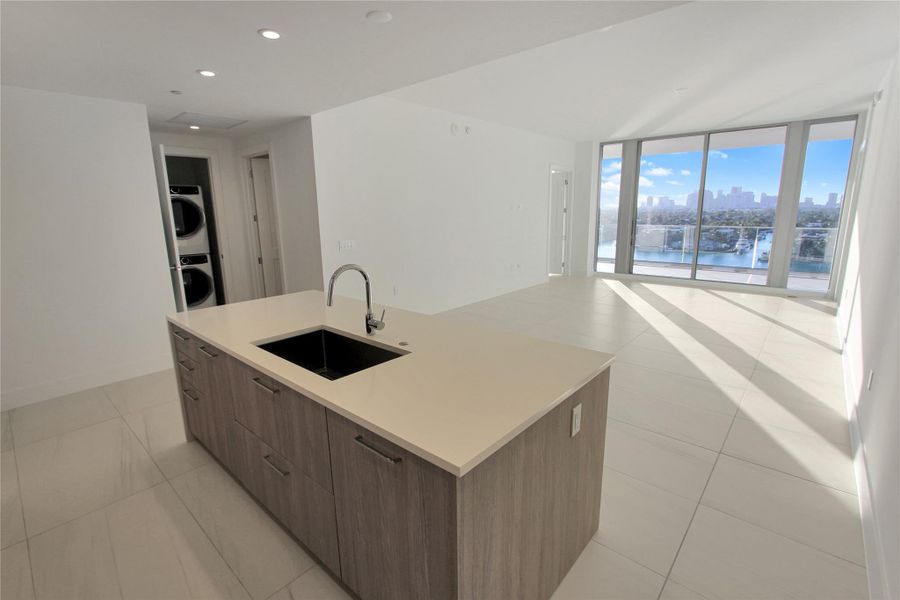 Kitchen, dining and living area