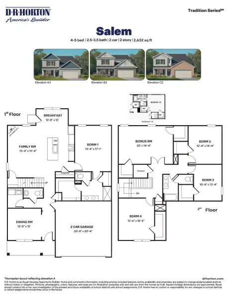 2D floor plan layout for the Salem by D.R. Horton in Bryson Park, Lexington, NC (Image 3).