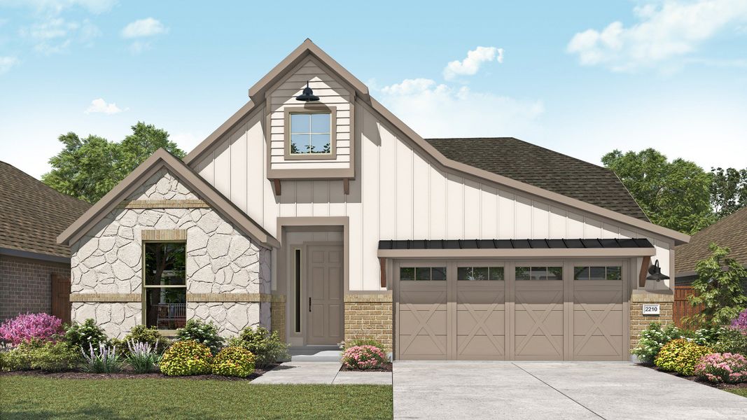 Representative exterior photo of a completed home built from the Oleander by DRB Homes in Devine Landing, Leander, TX (Image 20). Representative exterior photo of a completed home built from the Oleander by DRB Homes in Devine Landing, Leander, TX (Image 20).