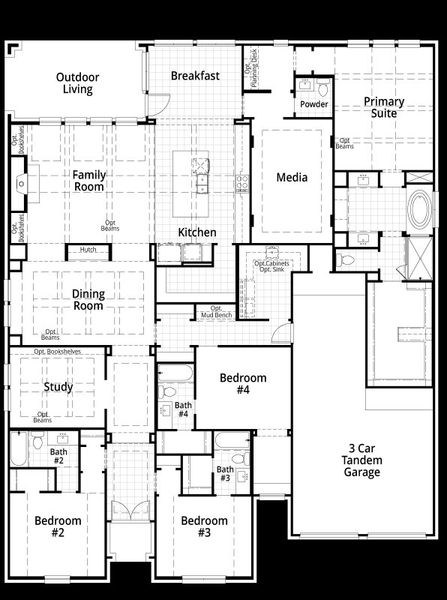 2D floor plan layout for the 804 by Highland Homes in Mustang Lakes, McKinney, TX (Image 5).