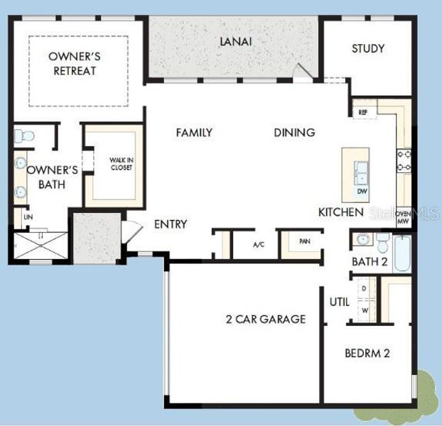 2D floor plan layout of this home in Waterset Bungalow Series, Apollo Beach, FL (Image 2). 2D floor plan layout of this home in Waterset Bungalow Series, Apollo Beach, FL (Image 2).