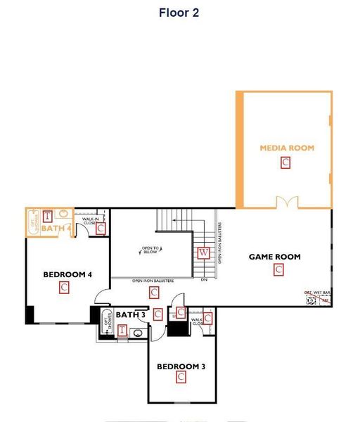 2D floor plan layout of this home in Meridiana 70', Manvel, TX (Image 3).