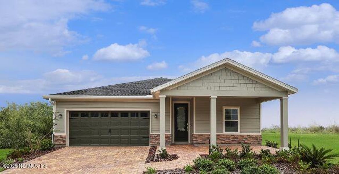 Front exterior of a new home in Shearwater, St. Augustine, FL, highlighting curb appeal (Image 1). Front exterior of a new home in Shearwater, St. Augustine, FL, highlighting curb appeal (Image 1).