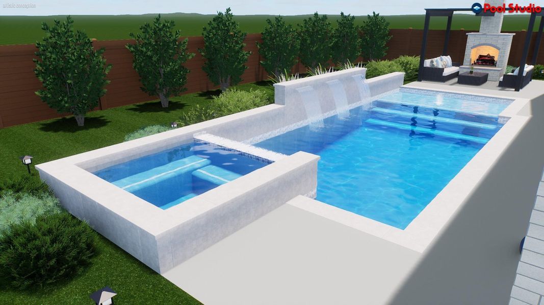 Rendering of raised walls and decking.