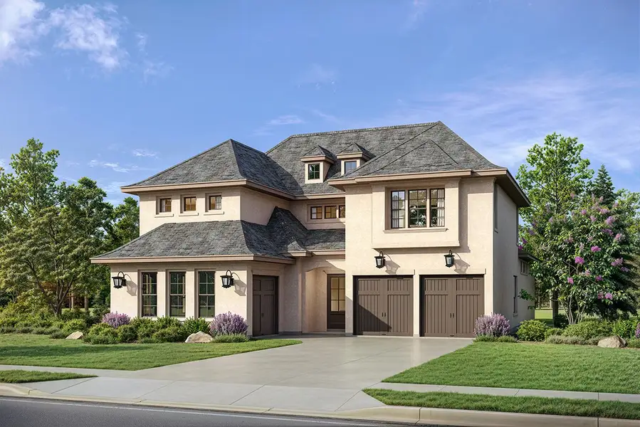 Representative exterior photo of a completed home built from the Hampton by Landon Homes in Fields - Brookside North, Frisco, TX (Image 2). Representative exterior photo of a completed home built from the Hampton by Landon Homes in Fields - Brookside North, Frisco, TX (Image 2).