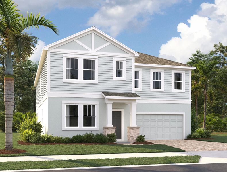 Representative exterior photo of a completed home built from the Griffin II by Ashton Woods in Ardisia Park Estate, New Smyrna Beach, FL (Image 14). Representative exterior photo of a completed home built from the Griffin II by Ashton Woods in Ardisia Park Estate, New Smyrna Beach, FL (Image 14).