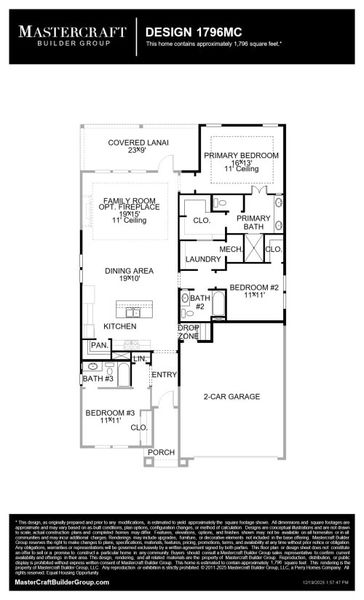 2D floor plan layout for the 1796MC by MasterCraft Builder Group in Madeira, St. Augustine, FL (Image 3). 2D floor plan layout for the 1796MC by MasterCraft Builder Group in Madeira, St. Augustine, FL (Image 3).