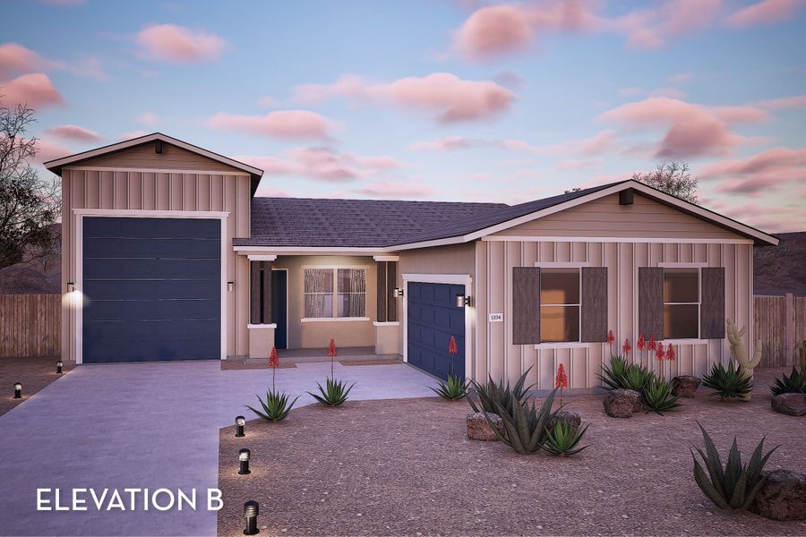 Representative exterior photo of a completed home built from the Marana by CastleRock Communities in Hayden Estates, Buckeye, AZ (Image 2). Representative exterior photo of a completed home built from the Marana by CastleRock Communities in Hayden Estates, Buckeye, AZ (Image 2).