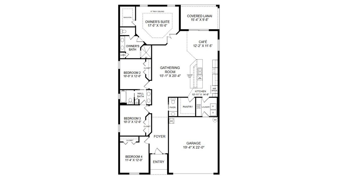 2D floor plan layout for the Shelby II by Highland Homes of Florida in Stonebridge North, Zephyrhills, FL (Image 3).