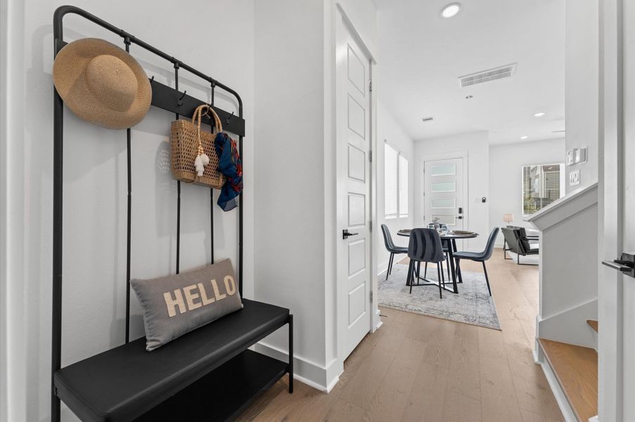 Tucked just off the garage entrance, this compact mudroom is the perfect drop zone for busy lives. Tucked just off the garage entrance, this compact mudroom is the perfect drop zone for busy lives.