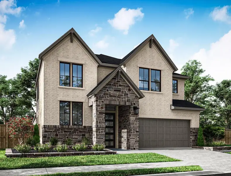Front exterior of a new home in Trillium, Richmond, TX, highlighting curb appeal (Image 1). Front exterior of a new home in Trillium, Richmond, TX, highlighting curb appeal (Image 1).