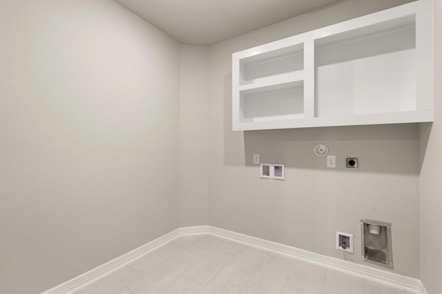 Laundry room. Sample product photo. Actual exterior and interior selections may vary by homesite. Photo may be virtually staged.