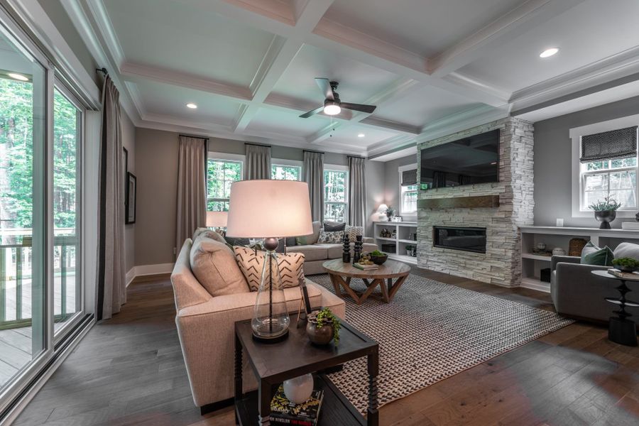 18. HHHunt Homes Crawford- Family Room and fireplace view