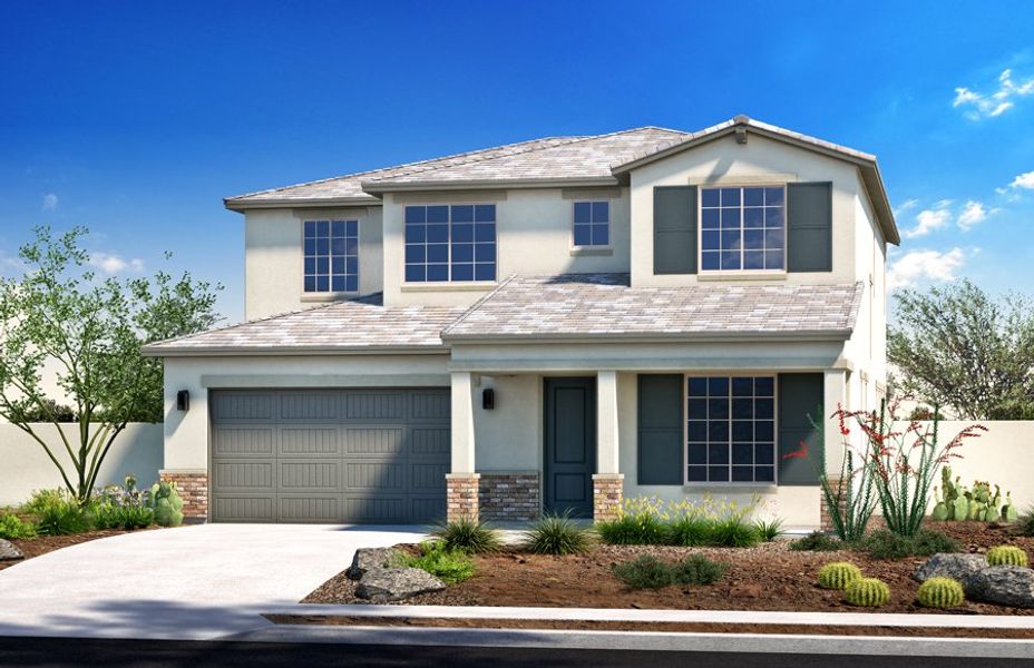 Representative exterior photo of a completed home built from the 2908 by Homes by Towne in Stonefield, Surprise, AZ (Image 2). Representative exterior photo of a completed home built from the 2908 by Homes by Towne in Stonefield, Surprise, AZ (Image 2).