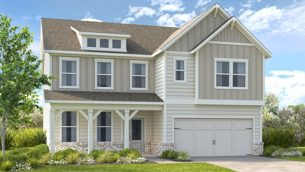 Representative exterior photo of a completed home built from the Sheridan by Taylor Morrison in Falls Creek, Flowery Branch, GA (Image 2).