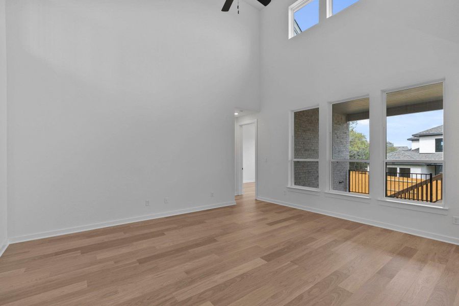Family Room with soaring ceiling
