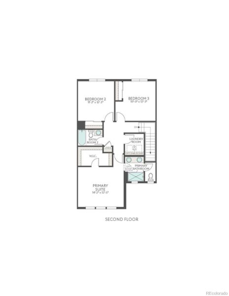 2D floor plan layout of this home in Westside Crossing Townhomes, Berthoud, CO (Image 6).