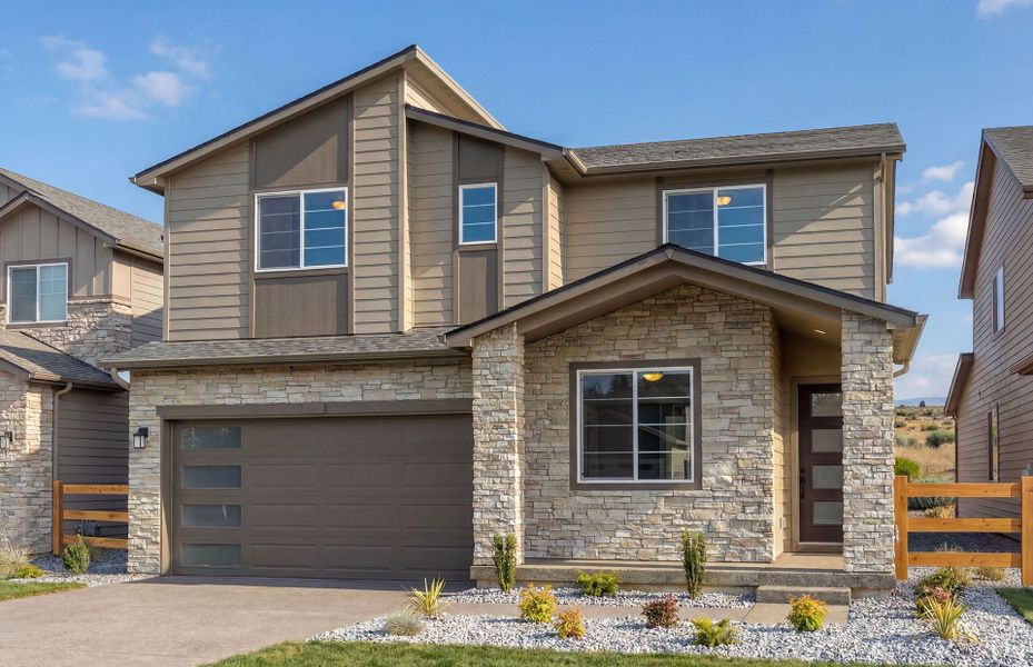 Representative exterior photo of a completed home built from the Boardwalk by Pulte Homes in Strata, Dacono, CO (Image 1). Representative exterior photo of a completed home built from the Boardwalk by Pulte Homes in Strata, Dacono, CO (Image 1).