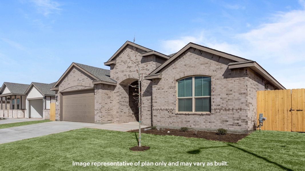 Front exterior of a new home in Homestead at Parks Bell Ranch, Odessa, TX, highlighting curb appeal (Image 18). Front exterior of a new home in Homestead at Parks Bell Ranch, Odessa, TX, highlighting curb appeal (Image 18).