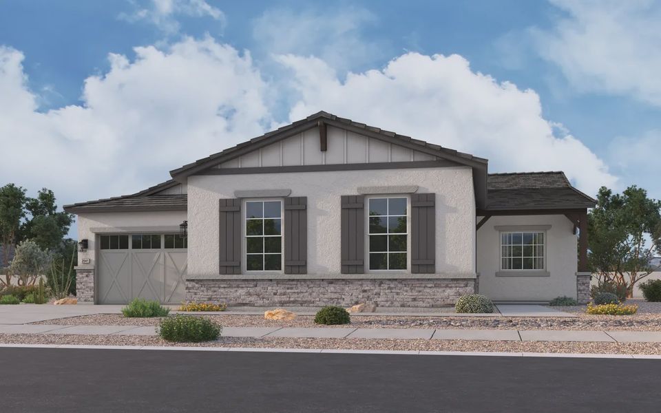 Representative exterior photo of a completed home built from the Barnfield by Elliott Homes in Valencia at Granite Vista, Waddell, AZ (Image 1). Representative exterior photo of a completed home built from the Barnfield by Elliott Homes in Valencia at Granite Vista, Waddell, AZ (Image 1).