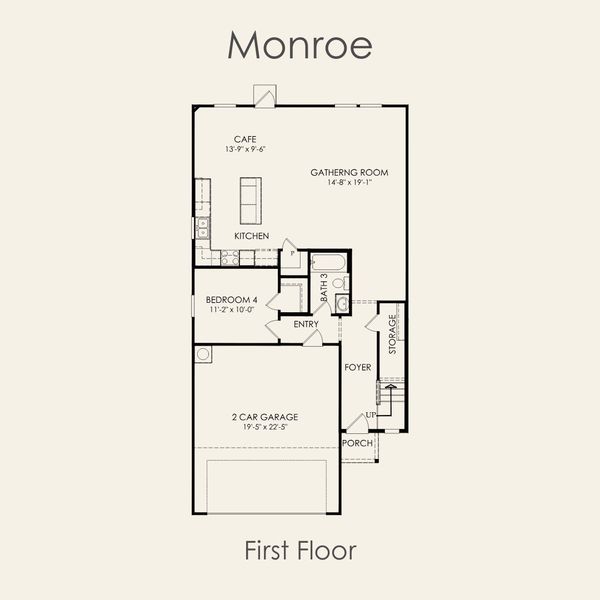2D floor plan layout for the Monroe by Pulte Homes in Saddleback at Santa Rita Ranch, Liberty Hill, TX (Image 5).