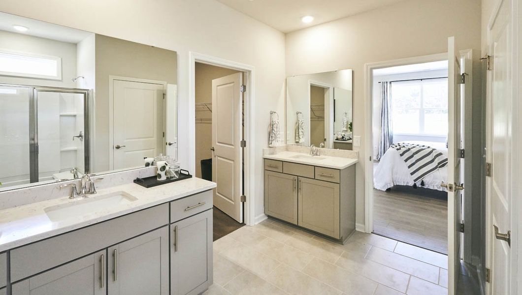 Furnished interior view inside a new home in The Villas at Kinsley, Jamestown (Image 22). Furnished interior view inside a new home in The Villas at Kinsley, Jamestown (Image 22).