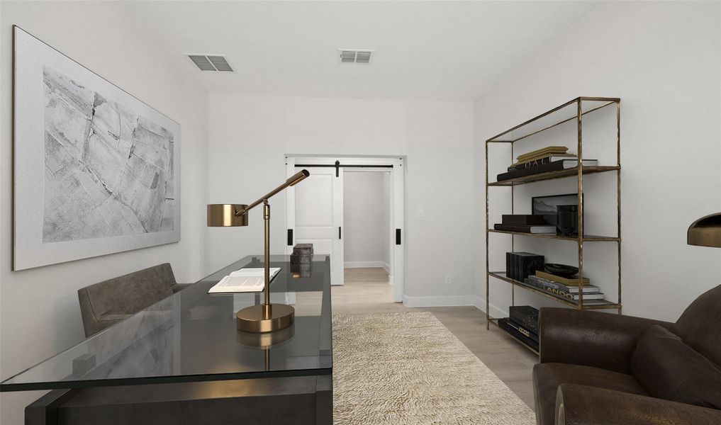 Private home office with barn doors (*Photo not of actual home and used for illustration purposes only.) Private home office with barn doors (*Photo not of actual home and used for illustration purposes only.)