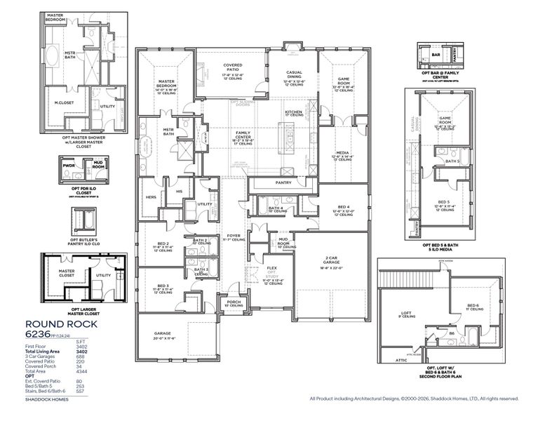 2D floor plan layout for the RoundRock - 6236 PP by Shaddock Homes in Ridgeline, McKinney, TX (Image 3).