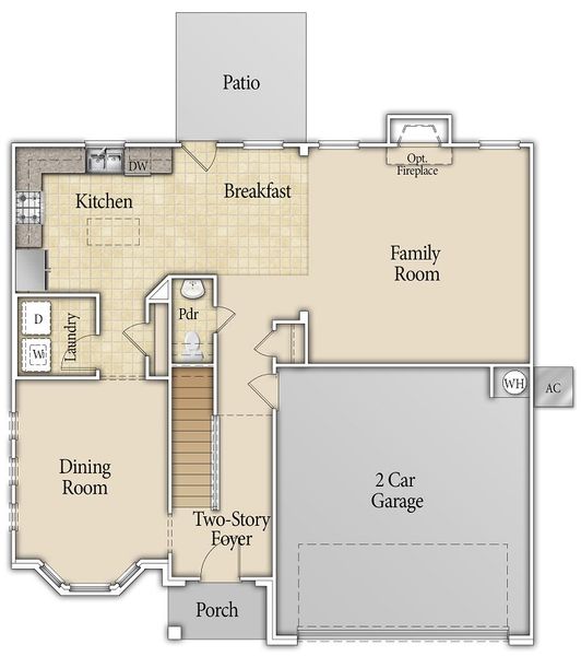 2D floor plan layout of this home in Tranquil South, Hinesville, GA (Image 2).