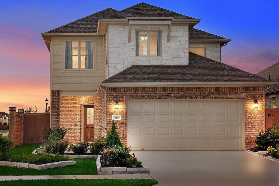 Front exterior of a new home in Balmoral East, Humble, TX, highlighting curb appeal (Image 5).