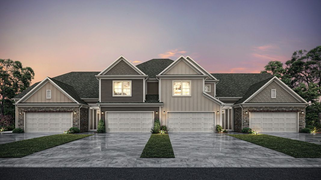 Front exterior of a new home in The Courtyards at Oak Grove, Durham, NC, highlighting curb appeal (Image 23).