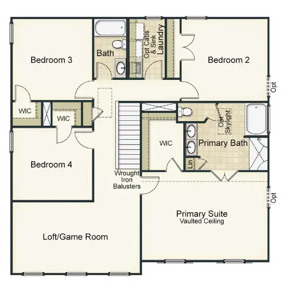 2D floor plan layout for the Kendall Lux by Keystone Homes NC in Weybridge, Burlington, NC (Image 4).
