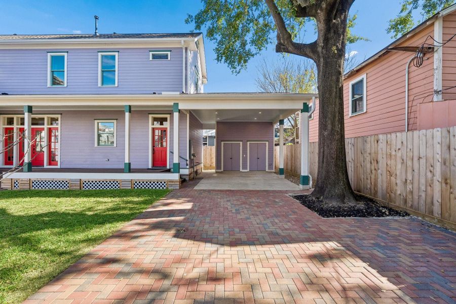 2-car carport with additional off-street parking within the property line for 2 more vehicles. Storage "sheds" built at the rear of the carport. EV charger installed 2-car carport with additional off-street parking within the property line for 2 more vehicles. Storage "sheds" built at the rear of the carport. EV charger installed