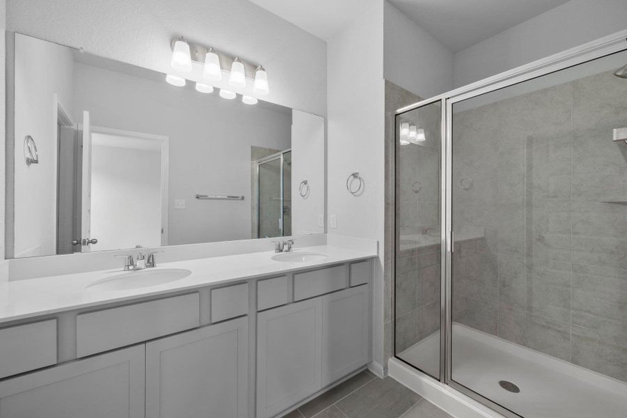 Primary Bath retreat with dual vanities & walk-in shower