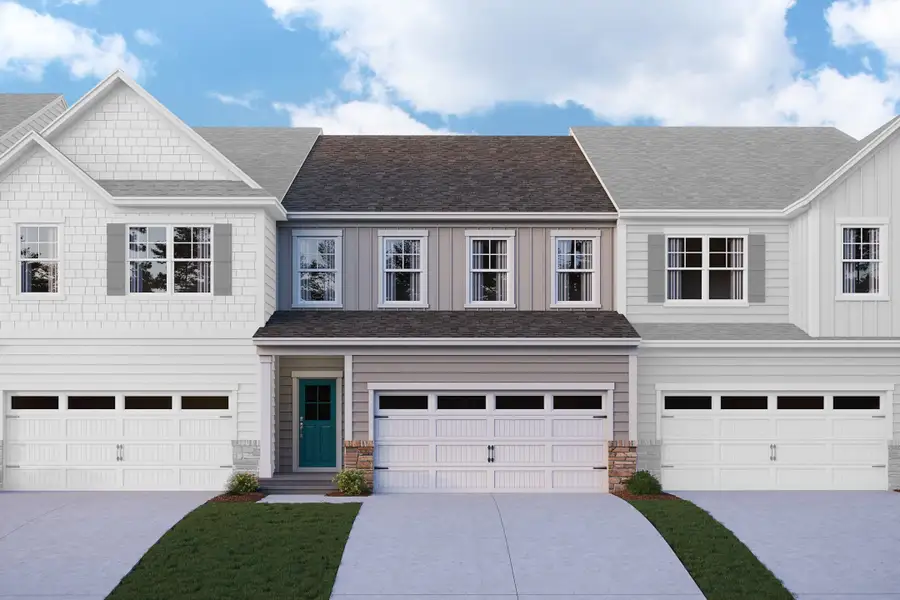 Representative exterior photo of a completed home built from the Addison by Beazer Homes in Friendship Village Townes, Apex, NC (Image 1). Representative exterior photo of a completed home built from the Addison by Beazer Homes in Friendship Village Townes, Apex, NC (Image 1).