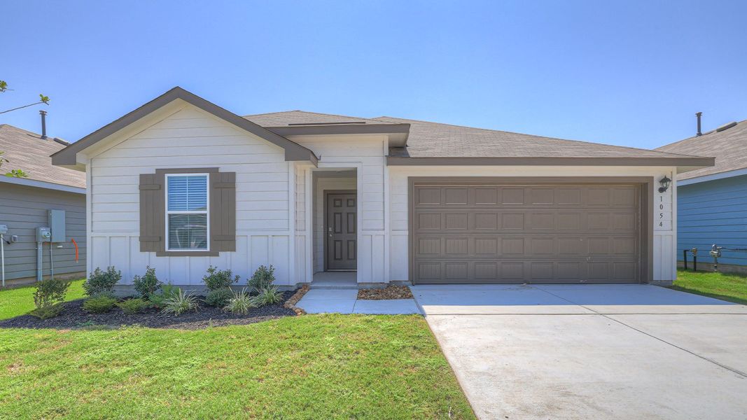 Representative exterior photo of a completed home built from the The Lakeway by D.R. Horton in Navarro Fields, Seguin, TX (Image 1). Representative exterior photo of a completed home built from the The Lakeway by D.R. Horton in Navarro Fields, Seguin, TX (Image 1).