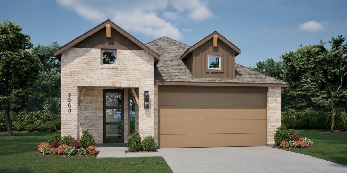 Representative exterior photo of a completed home built from the Degas Plan by Highland Homes in Heartland, Heartland, TX (Image 18). Representative exterior photo of a completed home built from the Degas Plan by Highland Homes in Heartland, Heartland, TX (Image 18).