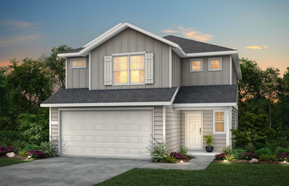Front exterior of a new home in Peppervine, Porter, TX, highlighting curb appeal (Image 1). Front exterior of a new home in Peppervine, Porter, TX, highlighting curb appeal (Image 1).