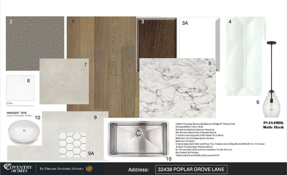 Sample of building materials used in homes in The Meadows at Imperial Oaks, Spring (Image 5).