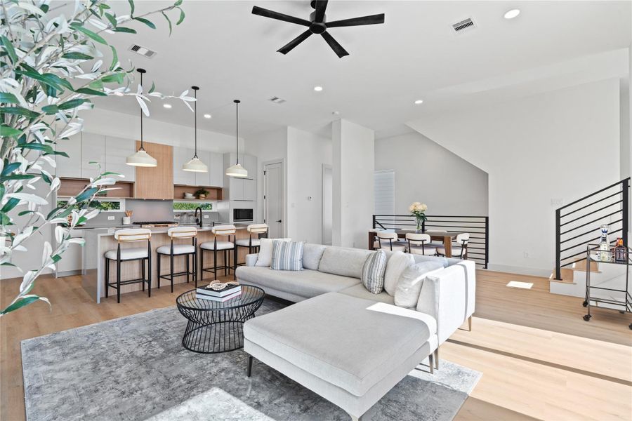 An 11-ft ceiling height expands the living space, washed in natural light & framed by an open, modern functional plan. An 11-ft ceiling height expands the living space, washed in natural light & framed by an open, modern functional plan.