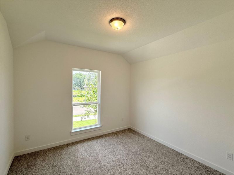 Bonus room with vaulted ceiling and light carpet Bonus room with vaulted ceiling and light carpet