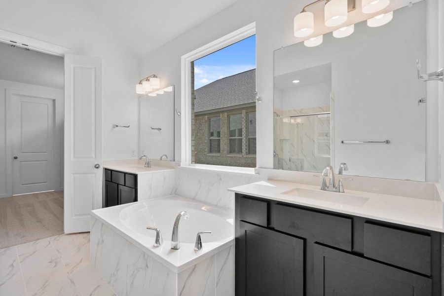 Primary Bath retreat with dual vanities & garden tub Primary Bath retreat with dual vanities & garden tub