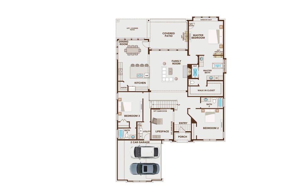 2D floor plan layout for the Grand Whitehall by Grand Homes in Creekside at Elevon, Lavon, TX (Image 3).