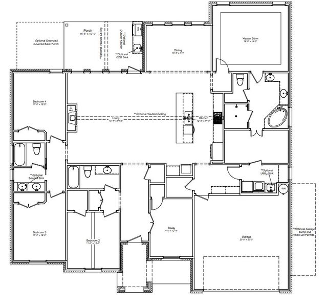2D floor plan layout for the The Ellen by Reece Homes in Oakmont, Bryan, TX (Image 5).