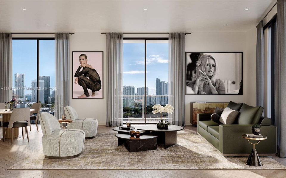 Furnished interior view inside a new home in The Rider Wynwood, Miami (Image 5).